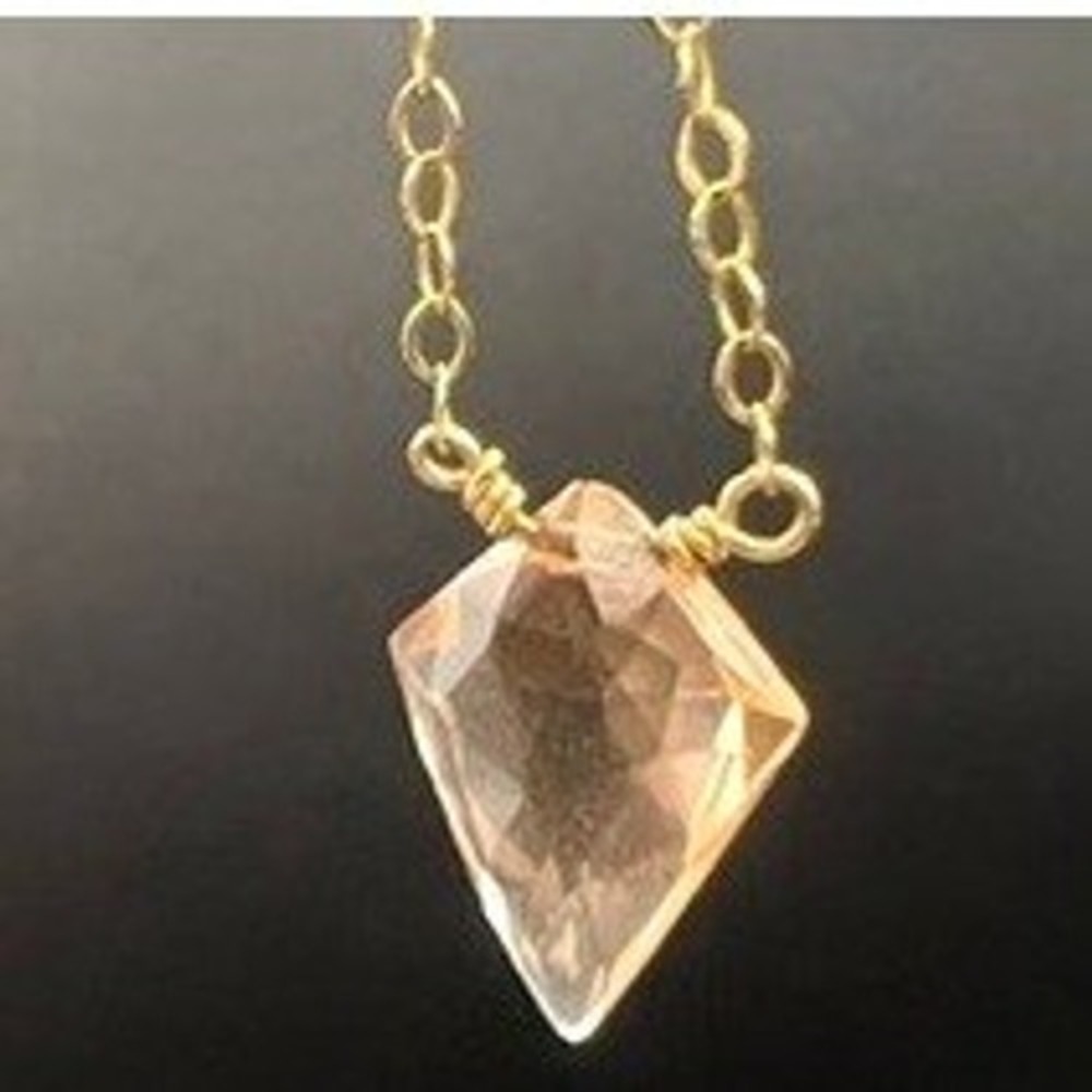 Gold Filled Crystal Necklace Champagne Faceted Shield Cut 16+1"